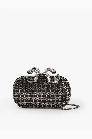Self-Portrait Bow-embellished Woven Clutch Bag