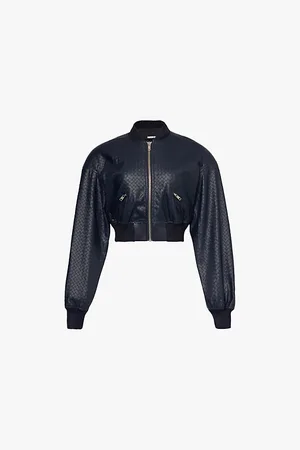 ROTATE Cropped-length Braided Faux-leather Bomber Jacket