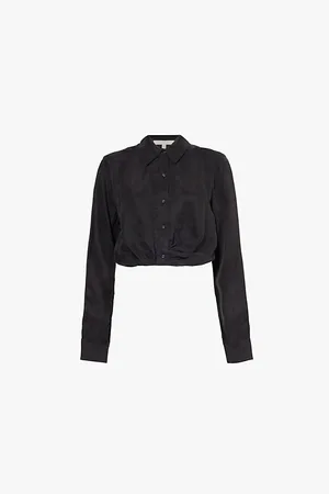 Favorite Daughter The Knot Cropped Ruched Woven Shirt