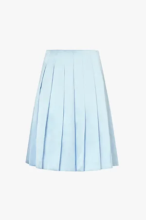 Self-Portrait Pleated Lined Satin Midi Skirt