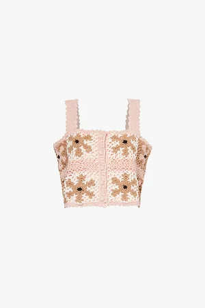 Favorite Daughter Im Cute Floral-crochet-pattern Knitted Top