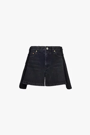 SACAI Melton Contrast Panels Straight Leg Mid-rise Denim Shorts