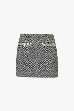Self-Portrait Herringbone-print Rhinestone -embellishment Knitted Mini Skirt