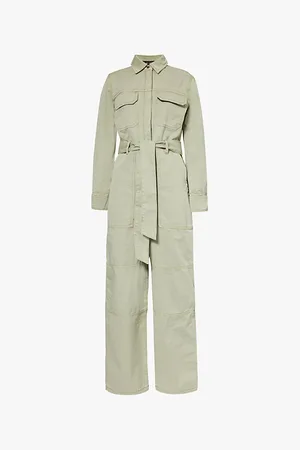ME AND EM Belted Straight-leg Cotton-twill Jumpsuit