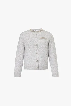 Self-Portrait Melange-print Rhinestone-embellishment Stretch-woven Cardigan
