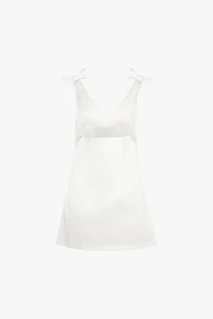 Six Stories Bow-trim Scoop-neck Satin Mini Dress