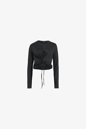 AllSaints Xylia Gathered-front Long-sleeve Stretch-woven Top