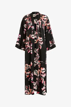 AllSaints Carine Floral-print Longline Stretch Recycled-polyester Kimono