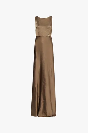 Six Stories Round-neck Cowl-back Satin Maxi Dress