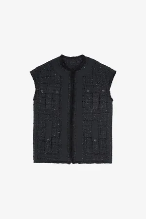 The Kooples Patch-pocket Relaxed-fit Sleeveless Tweed Jacket