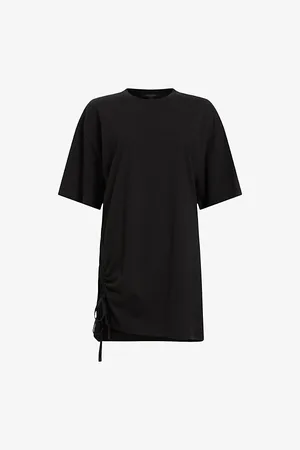 AllSaints Naenia Short-sleeve Drawcord Organic-cotton Mini Dress