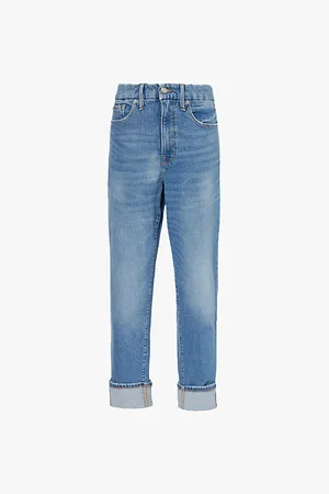 GOOD AMERICAN The Weekender Folded Cuffs Straight-leg High-rise Stretch-cotton Blend Jeans