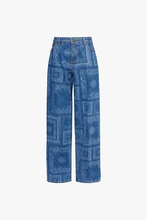 Roberto Cavalli Floral-print Wide-leg Denim Jeans