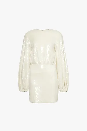 ROTATE Long-sleeve Sequinned-mesh Mini Dress