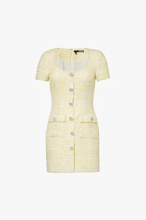 ROTATE Rhinestone-buttons Bouclé-texture Recycled-polyester Mini Dress