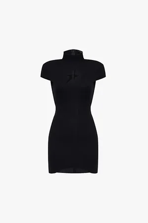 MUGLER Logo Cut-out High-neck Fitted Stretch-jersey Mini Dress