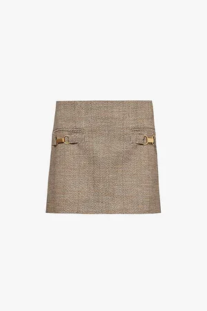 Stella McCartney Herringbone-print Buckles Wool-blend Mini Skirt