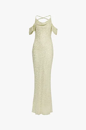 Pretty Lavish Cowl -neck Cold-shoulder Chiffon Maxi Dress