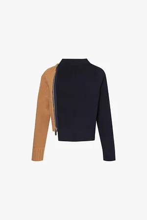 SACAI Zip-front Contrast-panel Knitted Jumper