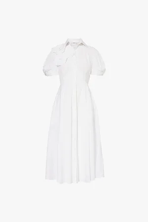 Erdem Collar Floral Appliqué Cotton Midi Dress