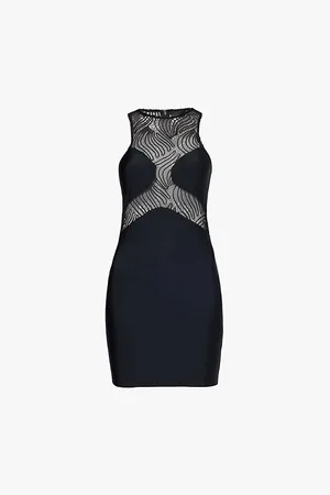 ROTATE Mesh-panels Embossed-pattern Recycled-polyester Mini Dress