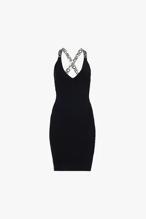 OFF-WHITE Branded Shoulder Straps Slim-fit Knit Midi Dress