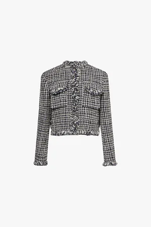 SACAI Collarless Down-fill Wool-blend Tweed Jacket