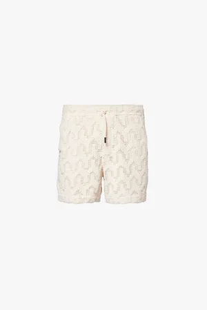 Oas Crochet Drawstring Waistband Straight Leg Relaxed Fit Cotton Shorts