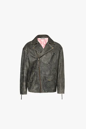 Acne Studios Liker Sanding Biker-collar Relaxed-fit Leather Jacket