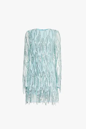 ROTATE Sequin-tassel Long-sleeve Recycled-polyester Mesh Mini Dress