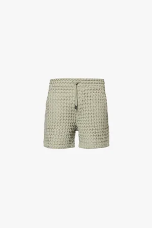 Oas Porto Waffle Drawstring Waistband Straight Leg Relaxed Fit Cotton Shorts