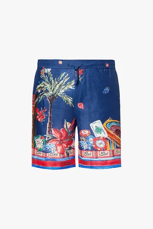 CHE Venetian Graphic Print Straight Leg Relaxed Fit Linen Shorts
