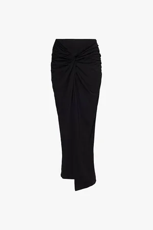 ROTATE Twisted Drape-front Stretch-jersey Midi Skirt
