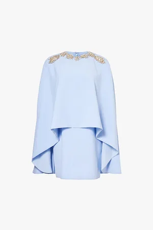 Costarellos Elin Rhinestone-patch Cape Woven Mini Dress