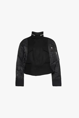 SACAI Zip-collar Contrast-panel Wool-felt and Shell Jacket