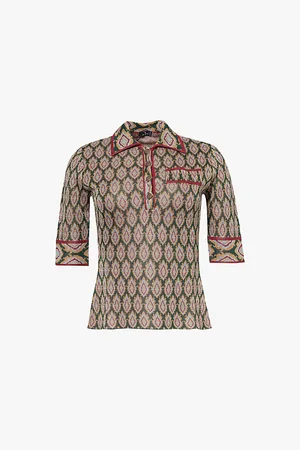 Etro Floral-jacquard Short-sleeve Knitted Top