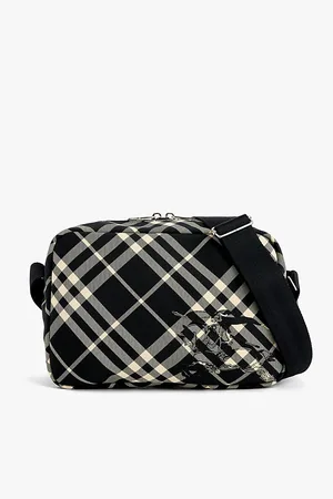 Burberry Check-pattern Equestrian Motif Woven Crossbody Bag