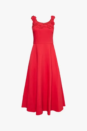 VALENTINO GARAVANI Flower-patch Scoop-neck Regular-fit Wool and Silk Midi Dress
