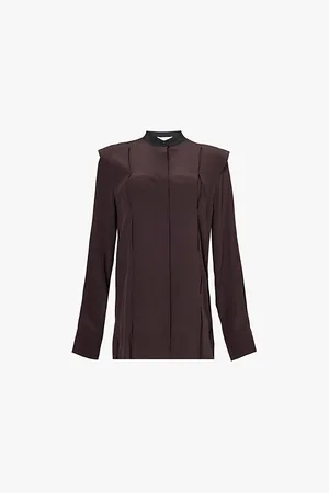 Victoria Beckham Contrast-collar Padded-shoulders Silk Shirt
