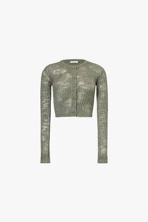 Acne Studios Kikos Cropped Ribbed Linen-blend Cardigan