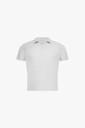 Issey Miyake Pleated Spread Collar Relaxed-fit Knitted Shirt
