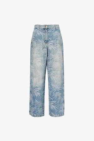 Palm Angels Palm-print Straight-leg Denim-blend Jeans
