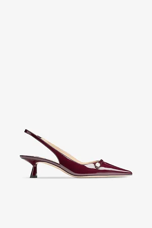 Jimmy Choo Amita 45 Faux Pearl-embellished Patent-leather Heeled Courts