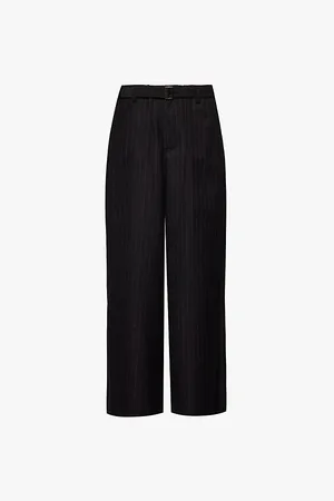 SACAI Chalk Striped-print High-rise Relaxed-fit Wool Trousers