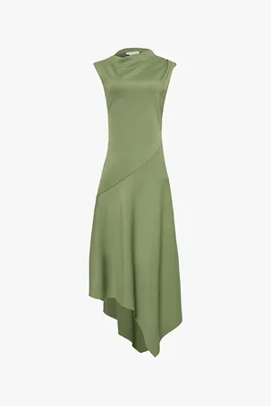 Alexander McQueen Asymmetric Pleated Stretch-jersey Midi Dress