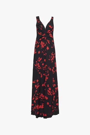 Victoria Beckham Flower-print V-neck Stretch-woven Maxi Dress