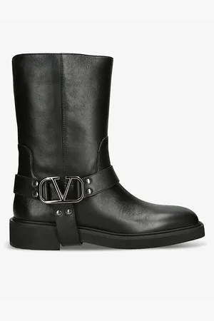 VALENTINO GARAVANI Vlogo Flat Leather Biker Boots