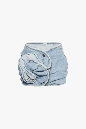 MAGDA BUTRYM Floral Appliqué Faded Wash Denim Mini Skirt