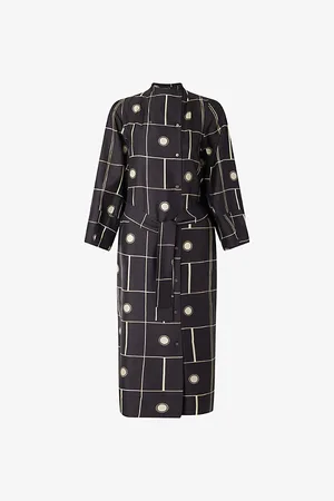 Soeur Bandora Graphic-print High-collar Silk Midi Dress