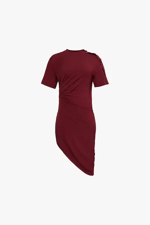 MUGLER Asymmetric Pierced-neckline Ruched Cotton-blend Stretch-jersey Mini Dress